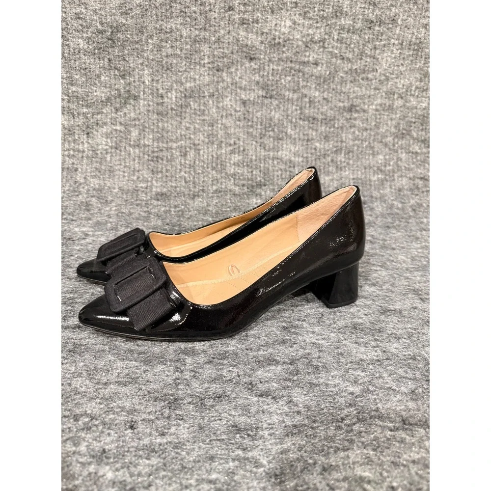 Adrienne Vittadini Sweenor Black Patent Bow Block Heel Pumps Womens 9M